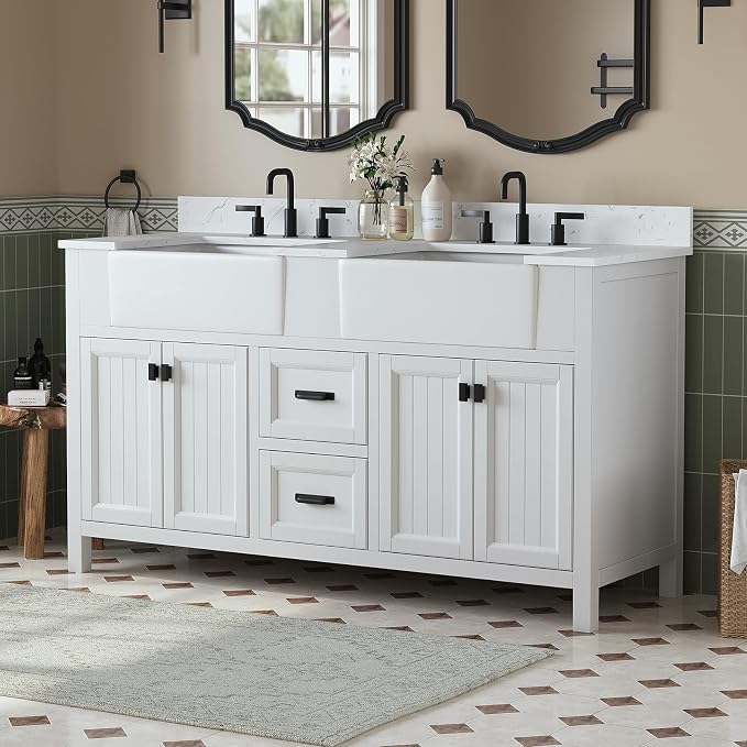60 Inch Bathroom Vanity with Double Sink, Farmhouse Bathroom Sink Cabinet with - Image 7