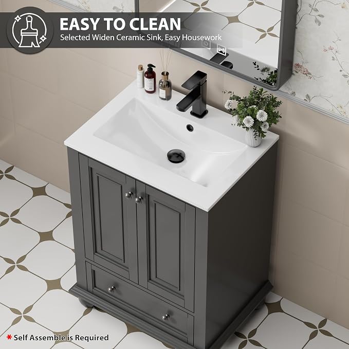 eclife 24" Bathroom Vanity Sink Combo Vintage Style - Image 5