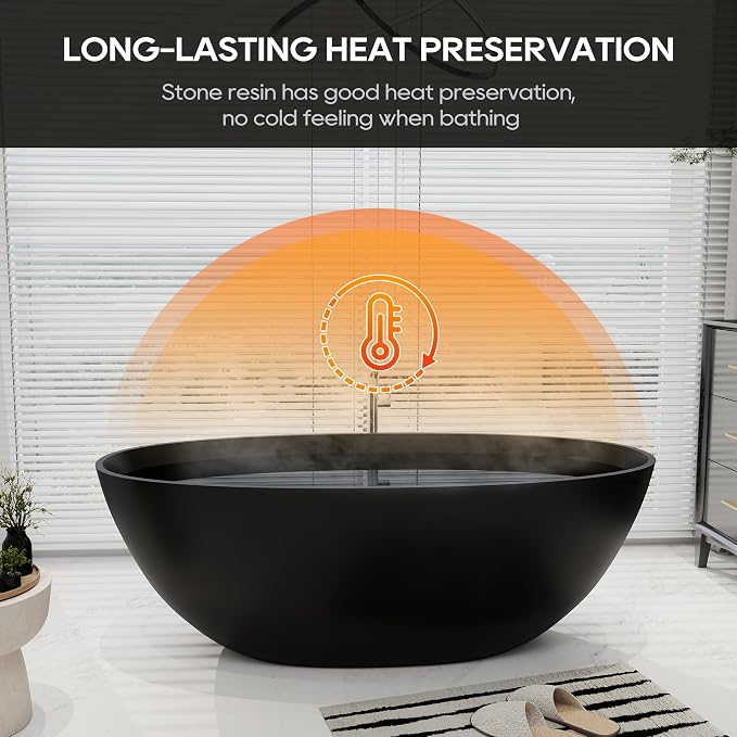 SJ STAR&JANE 65" Solid Surface Freestanding Bathtub, Oval Soaking Stone Resin - Image 4