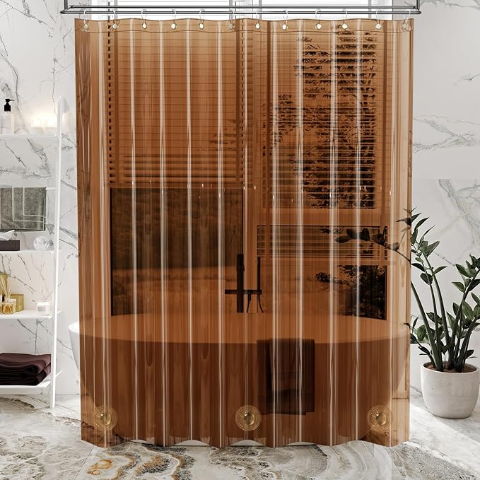 AmazerBath Premium EVA Shower Curtain Amber, Luxury Clear Brown Jelly-Like Soft - Image 3