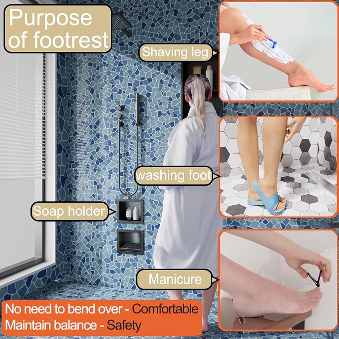 Recessed Wall Soap Holder for Shower Niche, Shower Foot Rest for Shave Legs - Image 2