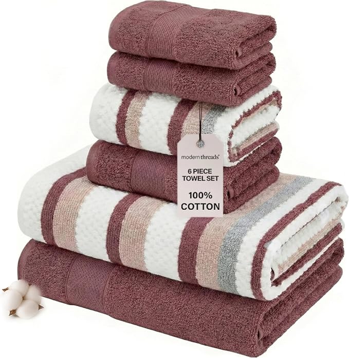 Modern Threads Pax 6-Piece Reversible Yarn Dyed Jacquard Towel Set by ModernThreads