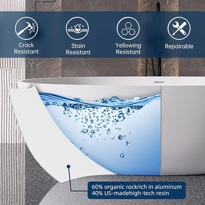 71'' Resin Stone Soaking Bathtub Freestanding Bathtub Solid Surface Modern Tubs - Image 7