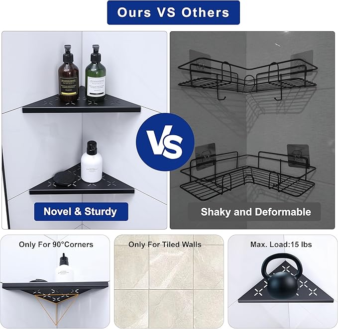 12" Corner Shower Shelf, Recessed Corner Shelf Organizer Rack, No Drilling - Image 5