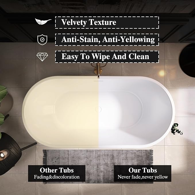 59" Acrylic Freestanding Bathtub, Free Standing Tub, Stand Alone Tub, Soaking - Image 5