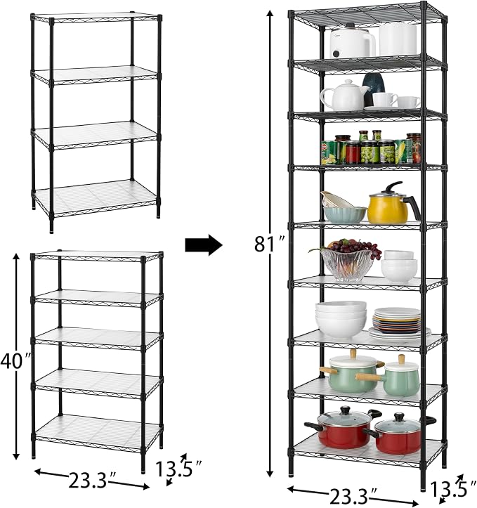 Finnhomy 9-Tier Wire Shelving Unit Adjustable Steel Wire Rack Shelving - Image 3