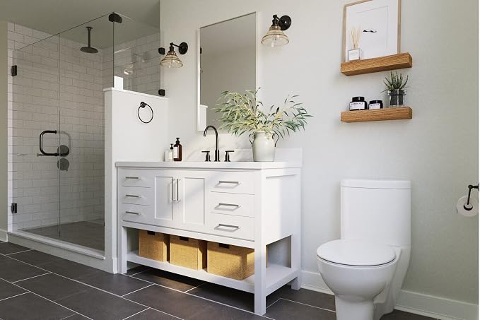 ARIEL 54" White Bathroom Vanity Base Cabinet, Center Rectangular Sink, 2 Soft - Image 2