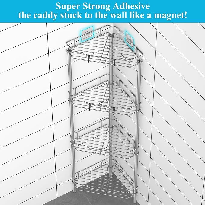 4 Tier Floor Standing Corner Shower Caddy Organizer Shelf - Image 2