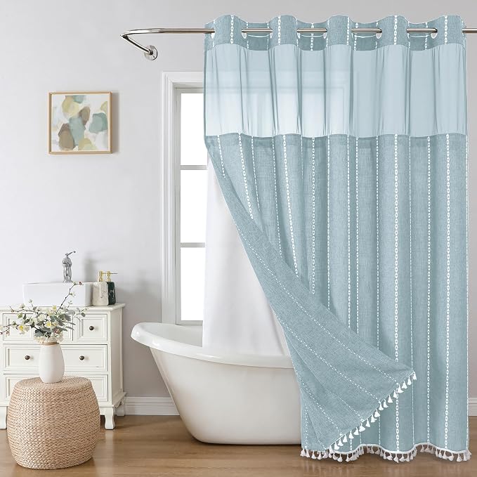 No Hook Extra Long Shower Curtain Set by EACHOPE