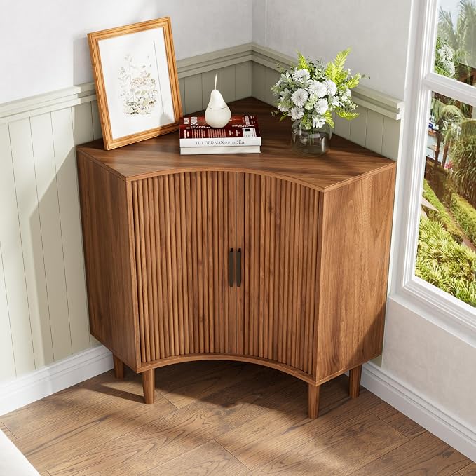 Fluted Corner Cabinet, Small Corner Floor Cabinet - Image 8