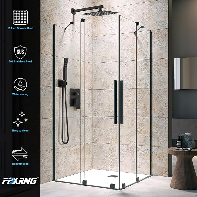 Black Shower Faucet Set, Rainfall Shower System - Image 5