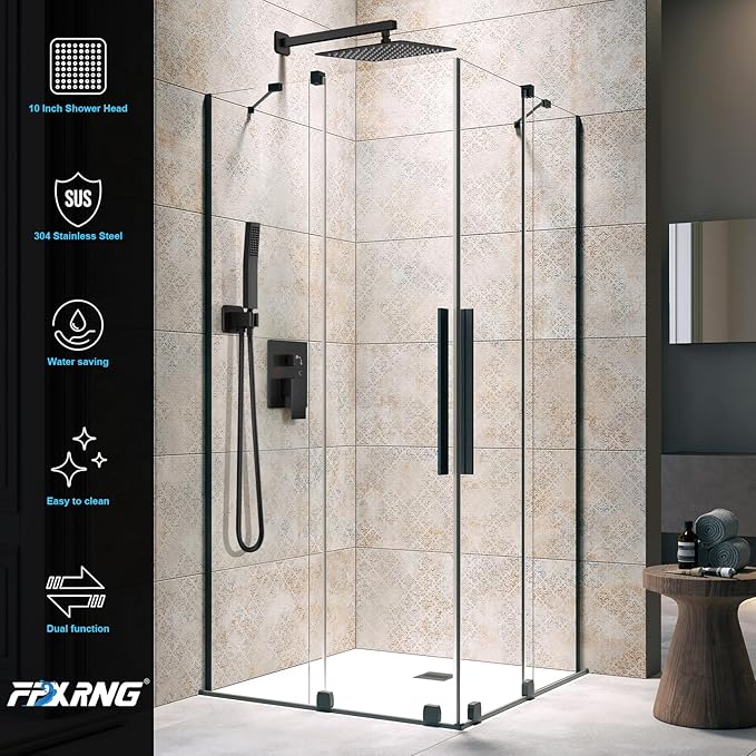 Black Shower Faucet Set, Rainfall Shower System - Image 3