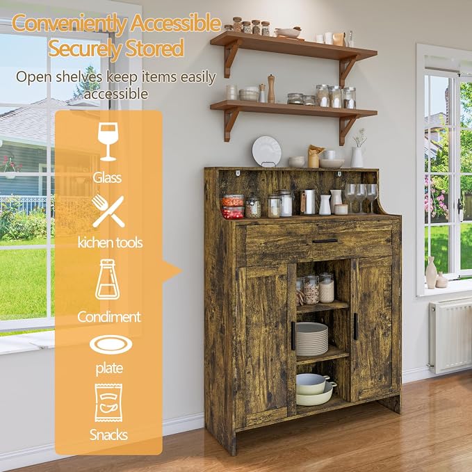 Storage Cabinet with Doors and Drawers, Kitchen Storage Cabinet with 1 Large - Image 4