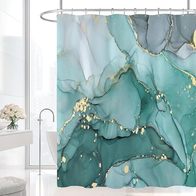 Turquoise Marble Shower Curtain 60x72, Teal Modern Abstract Fabric Shower - Image 2