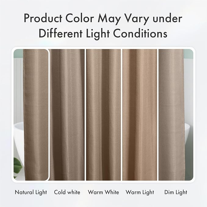 AmazerBath Taupe Shower Curtain Waffle Textured, Fabric Shower Curtain Tan - Image 7