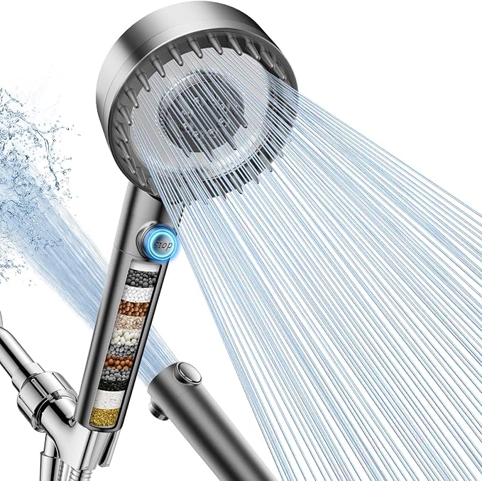 Filtered Shower Head with Handheld, High Pressure 4 Spray Mode Showerhead with by Sipaote