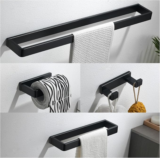 YACVCL 4-Piece Matte Black Bathroom Hardware Accessories Set, Bath Towel Bar by YACVCL