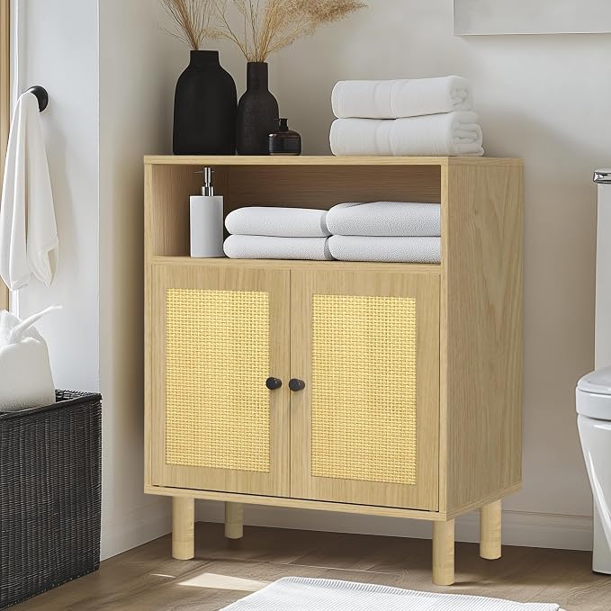 Rattan Small Coffee Bar Cabinet, Kitchen Storage Sideboad, Bathroom Corner - Image 9