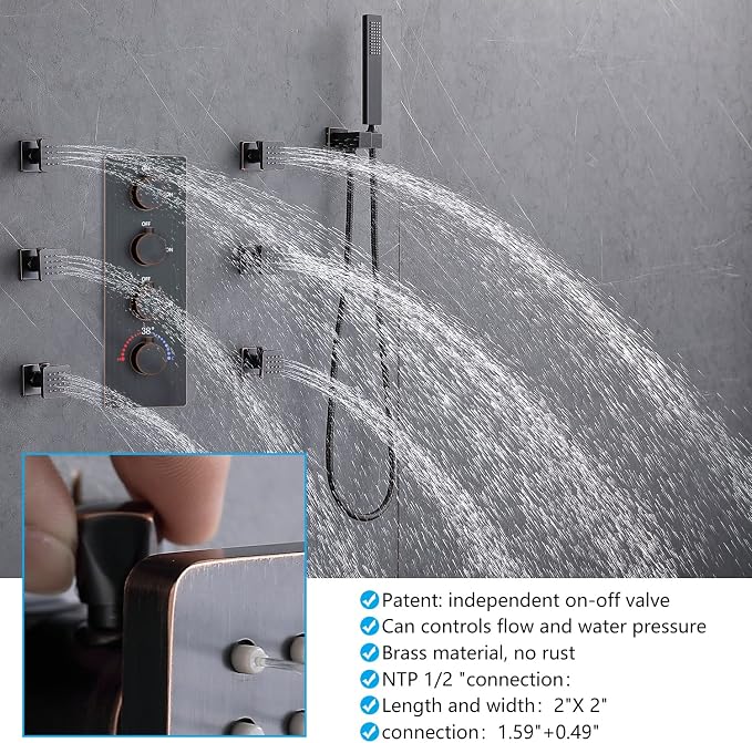 16x32 Inches Bathroom Shower System Ceiling Mount Thermostatic Luxury Rain - Image 7