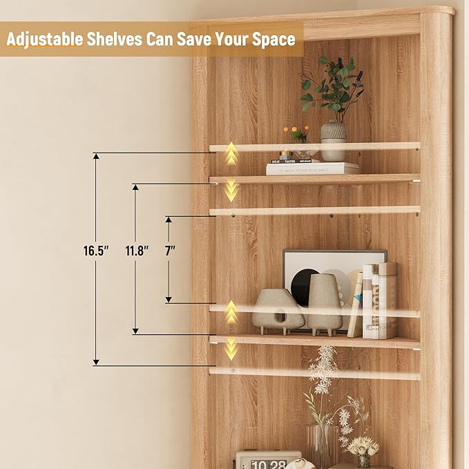 69" Tall Corner Shelf with Doors, 6-Tier Corner Storage Cabinet with Doors - Image 4