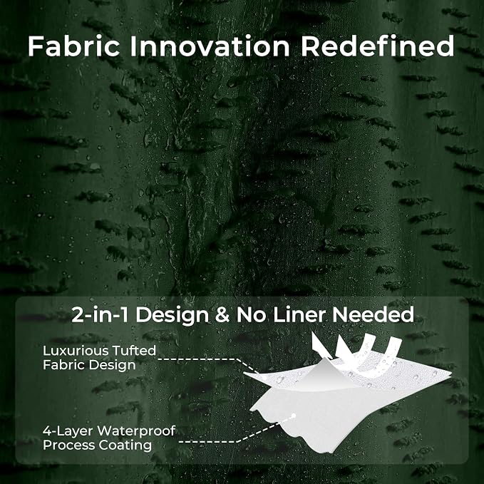 84inch Extra Long Dark Green Boho Shower Curtain Woven Fabric Shower Curtain - Image 3