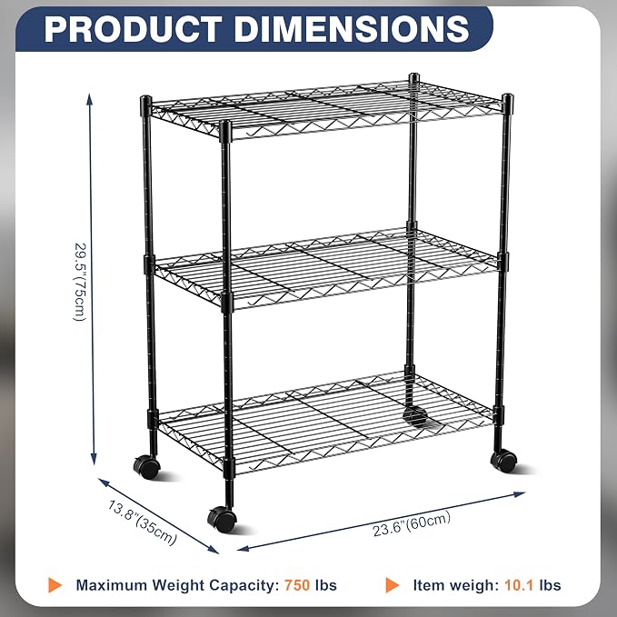 3-Tier Wire Shelf Rack, Wire Metal Shelving - Image 2