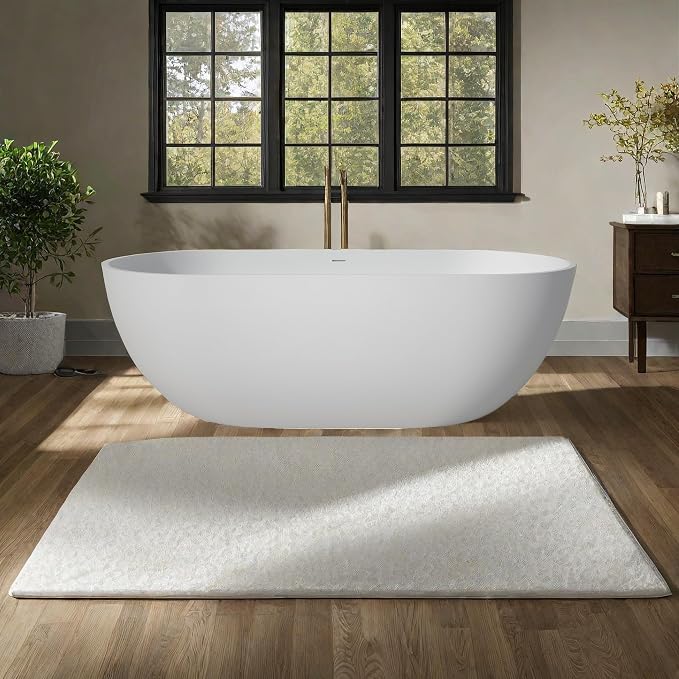 59 Inch Freestanding Bathtub Oval Shaped Solid Surface Resin Stone soaker - Image 2