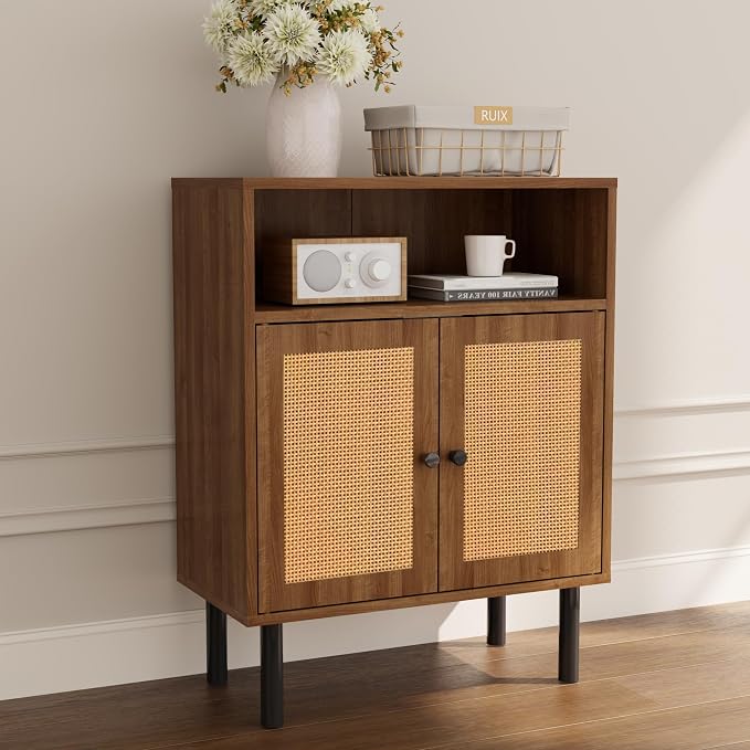 Rattan Storage Cabinet, Boho Accent Cabinet - Image 9