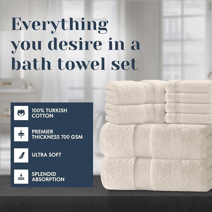 White Classic Luxury Bath Towel Set of 8 Pieces - Image 2