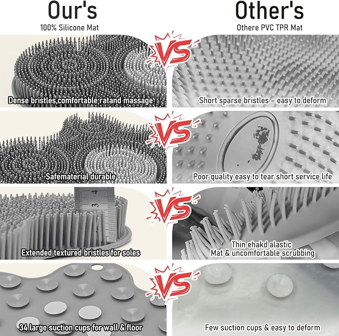 Shower Foot Scrubber Mat Silicone Back Exfoliating Cleaner, Feet Message Bath - Image 5