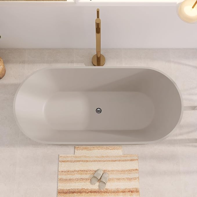 63" Premium Travertine Solid Surface Freestanding Bathtub, Unique Matte - Image 5