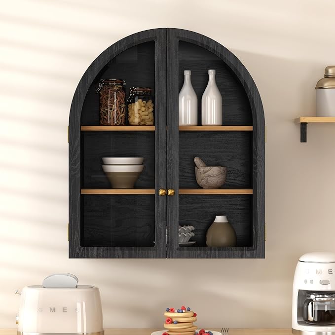 Small Arched Bathroom Wall Cabinet Modern Wooden Medicine Cabinet by MoomJiee