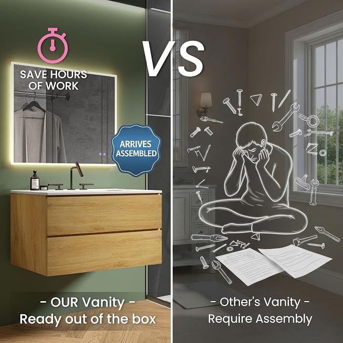 36" Bathroom Vanity with Sink, Modern Floating Vanity with Double Soft-Closing - Image 3