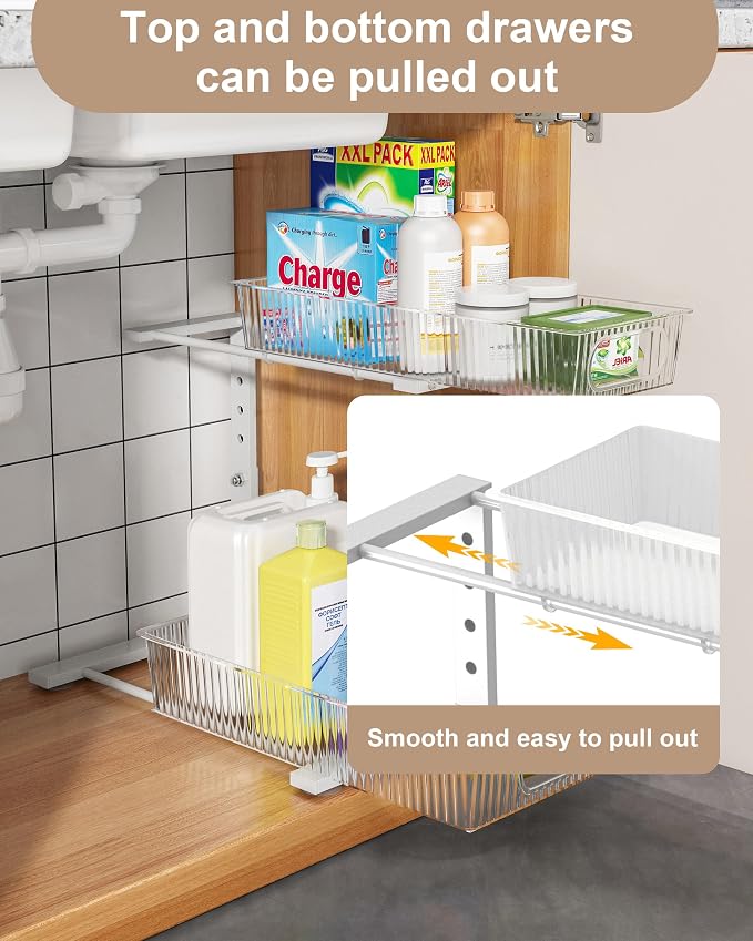 UMDONX Under Sink Organizer 2-Pack Adjustable Bathroom Under Sink Pull-Out - Image 3