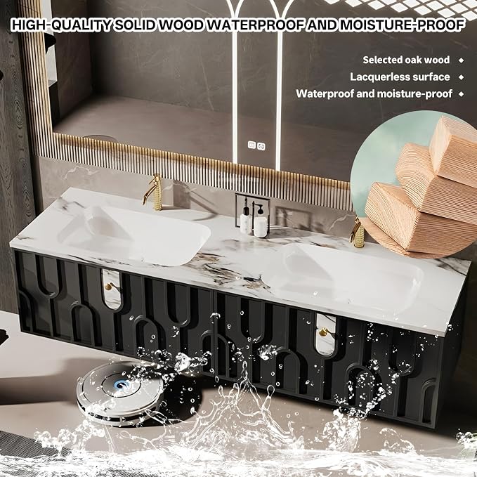 Double Sink Bathroom Vanity 72Inch, Modern Floating Vanity Set - Image 7