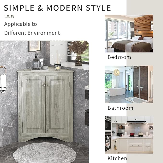 Corner Storage Cabinet with Adjustable Shelves, Triangle Bathroom & Kitchen - Image 6