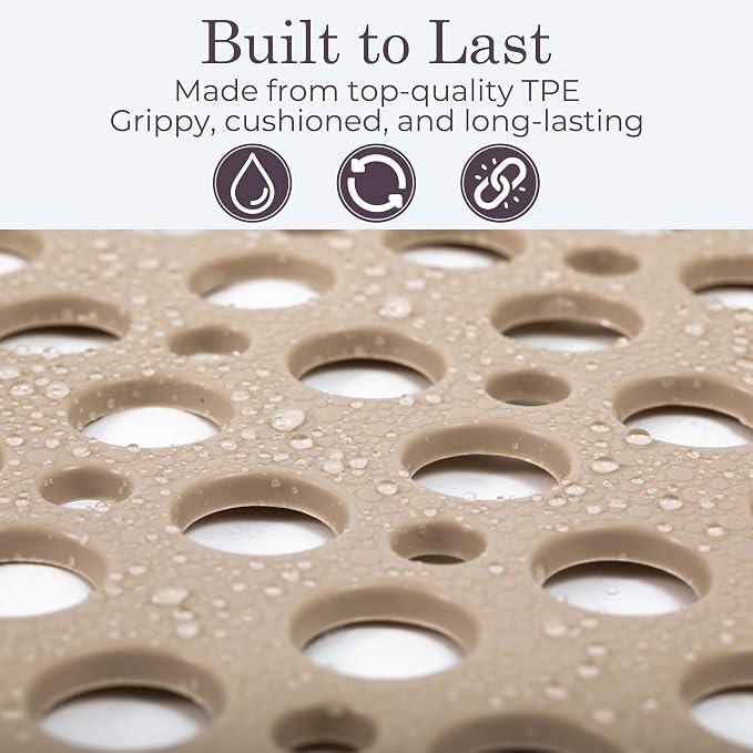 Non Slip Bathtub Mat and Shower Mat Beige TPE Strong Suction Cups Aesthetic - Image 4