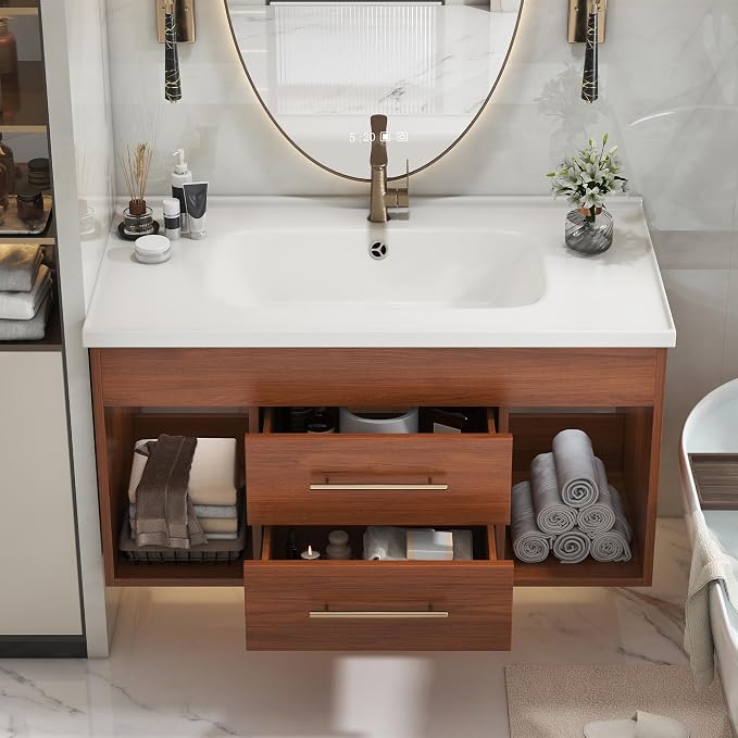 35.4" Bathroom Vanity with Sink Combo Set, Solid Wood Frame Bathroom Storage - Image 5