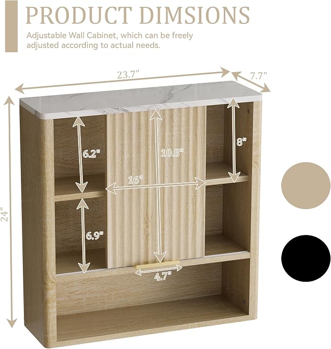 24” Bathroom Wall Cabinet, Modern Wood Medicine Cabinet - Image 2