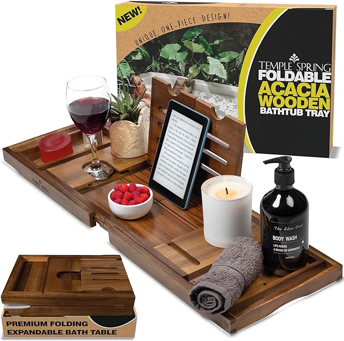 Temple Spring Foldable Bathtub Tray, Unique Design Selfcare Bathroom Caddy by TempleSpring%7CQualityWellbeingProducts