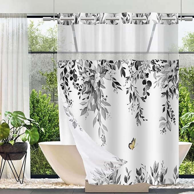 No Hook Shower Curtain and Liner Set, Bath Curtain Sets by TWLSNCD