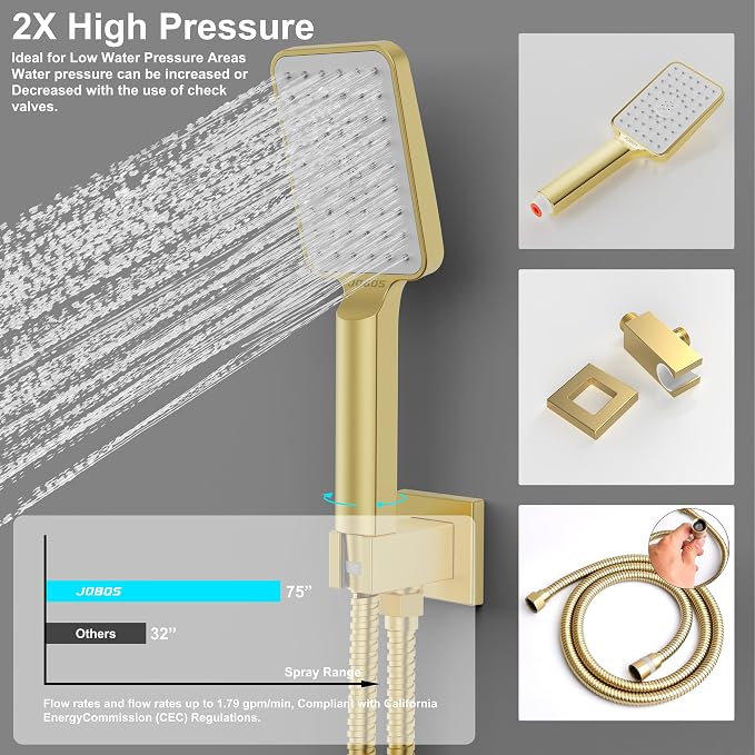Shower System 12IN Modern Rain Brass Faucet Set - Image 4