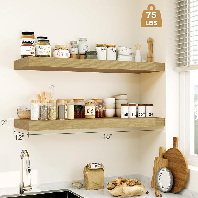 Heimlove Oak Bathroom Shelves Floating Shelves - Image 3