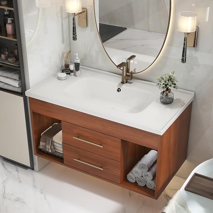 35.4" Bathroom Vanity with Sink Combo Set, Solid Wood Frame Bathroom Storage - Image 3