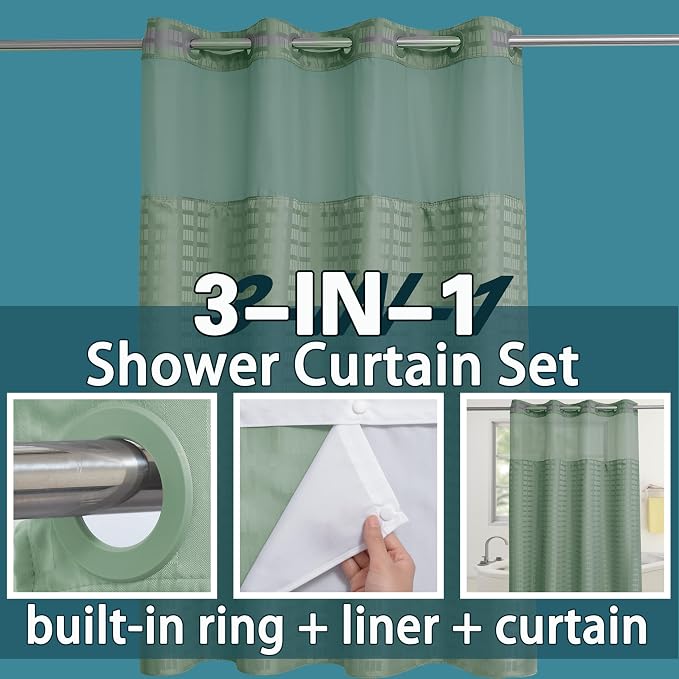 Conbo Mio Stall No Hook Sage Green Shower Curtain - Image 3