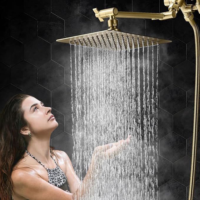 G-Promise All Metal 8-Inch Dual Square Shower Head Combo, Rain Shower Head - Image 3