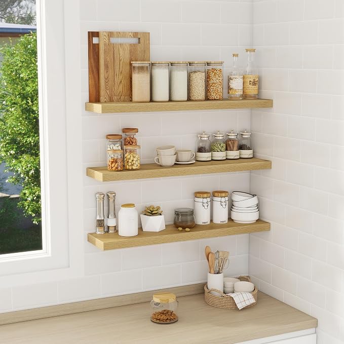 Fun Memories 32 Inch Floating Shelves Wall Shelf Set of 3, Rustic Farmhouse - Image 2