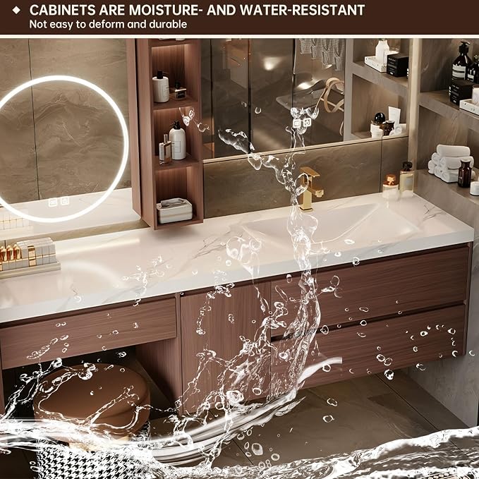 Floating Bathroom Vanity with Makeup Table, Single Sink Bathroom Vanity - Image 5