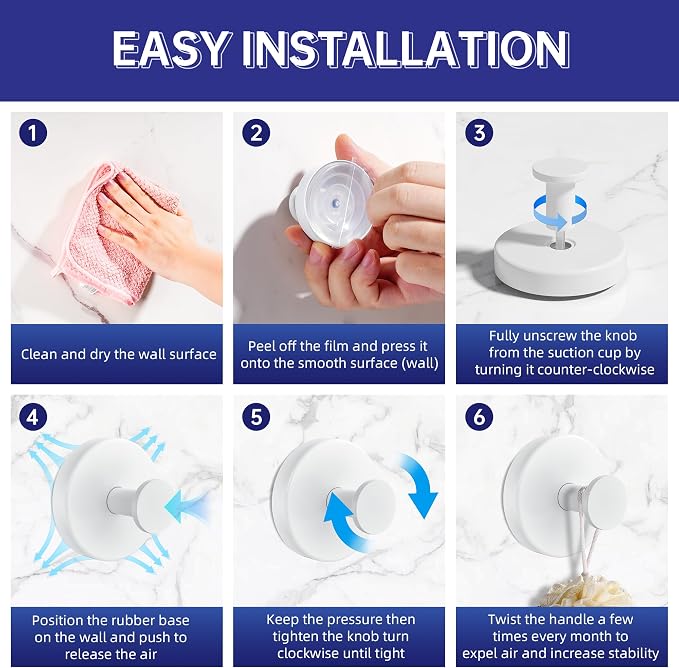 luckin smile Suction Cup Hooks for Shower, No-Drill Removable Towel Hook for - Image 7