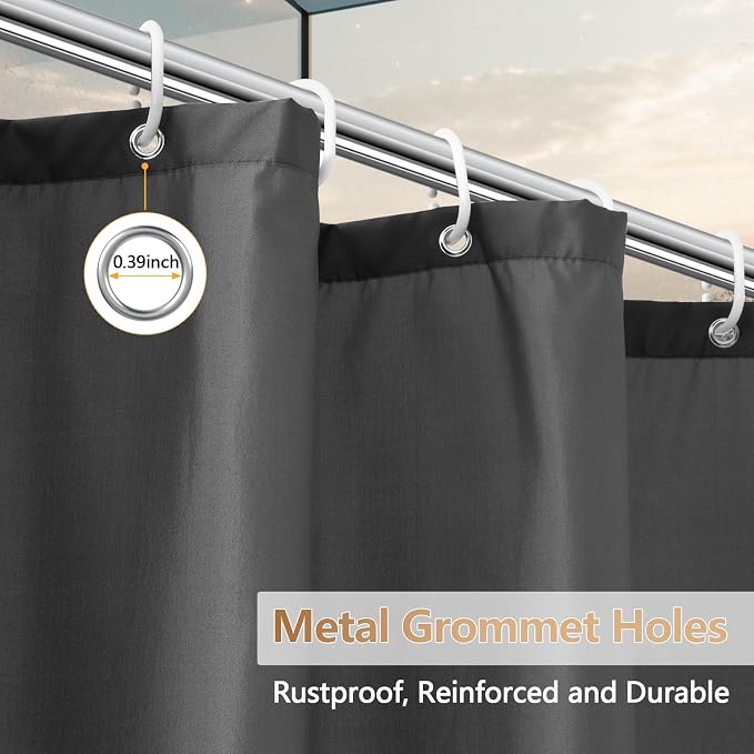 Charcoal Grey Waterproof Fabric Shower Curtain Liner - Image 6
